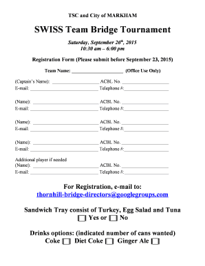 Fillable Online SWISS Team Tournament - BridgeWebs Fax Email Print ...