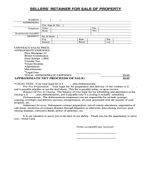 Sellers’ Retainer for Sale of Property