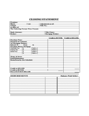 Real Estate Closing Statement
