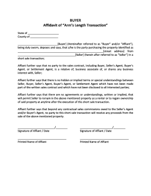 Affidavit of Arm's Length Transaction