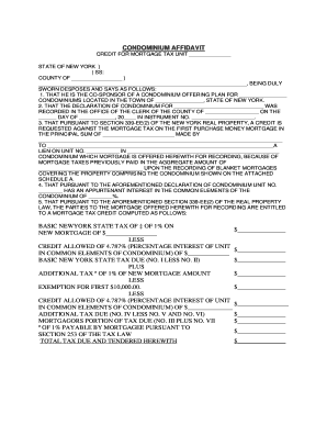 Condominium Affidavit for Mortgage Tax Credit
