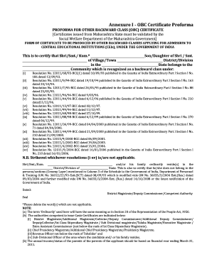 OBC Certificate Proforma
