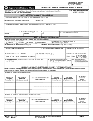 VA Form 21-527 Disability Pension Application