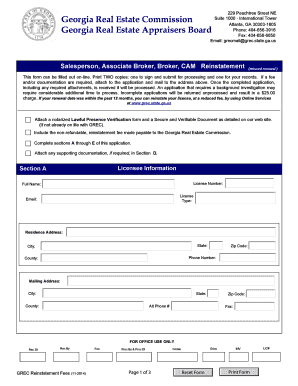 Georgia Real Estate License Reinstatement Form