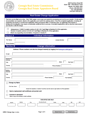 Georgia Real Estate License Change Application