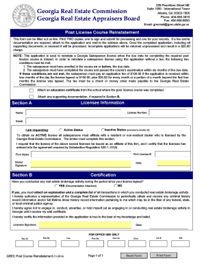 Georgia Real Estate Salesperson License Reinstatement Form
