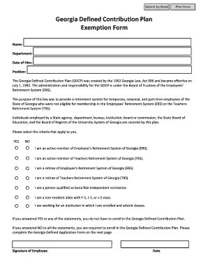 Georgia Defined Contribution Plan Exemption Form