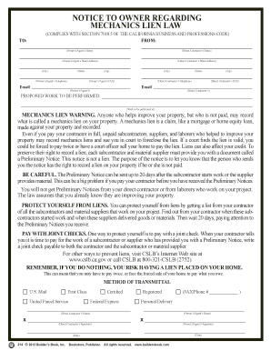 California Mechanics Lien Notice