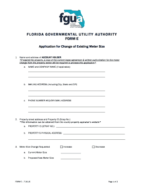 Florida Meter Size Change Application