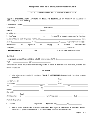 Comunicazione Apertura Filiale Agenzia Viaggi