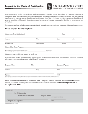 Request for Certificate of Participation