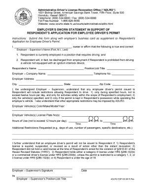Employer’s Sworn Statement for Employee Driver’s Permit