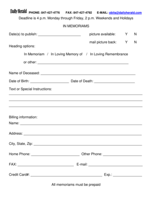 In Memoriam Notice Form