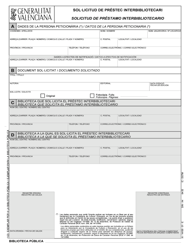 Solicitud de prstamo interbibliotecario - Bibliotecas Pblicas Vista previa en la página 1