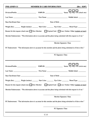 Member ID Card Information Request Form