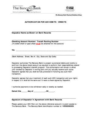ACH Debit/Credit Authorization Form
