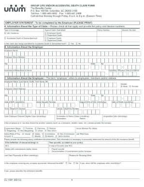 Group Life and Accidental Death Claim Form