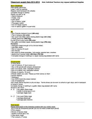 Classroom Supply List Template