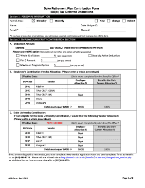 Duke 403(b) Retirement Plan Contribution Form