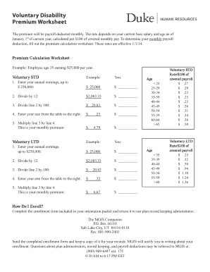 Voluntary Disability Premium Worksheet