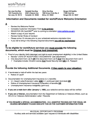 California Work2Future Welcome Orientation Form