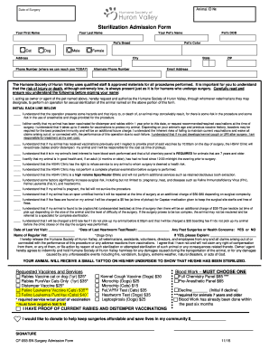 Sterilization Admission Form