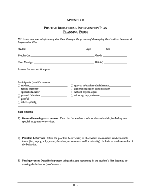Positive Behavioral Intervention Plan Form