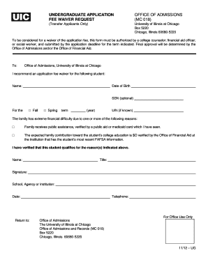 University of Illinois at Chicago Fee Waiver Request