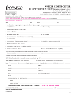 SUNY Oswego Sports Physical Exam Form