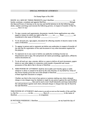 Special Power of Attorney for Flat Transfer