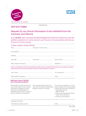 UK Summary Care Record Opt-Out Form