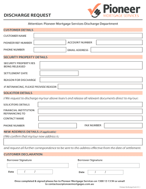 Pioneer Mortgage Discharge Request