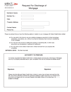 Request for Discharge of Mortgage