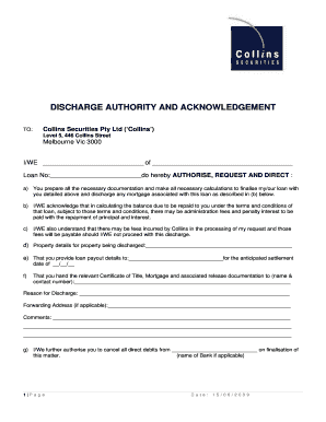 Discharge Authority and Acknowledgement Form