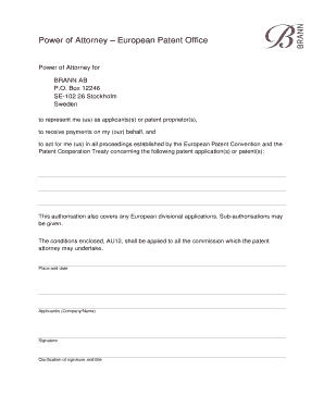 Power of Attorney for European Patent Representation