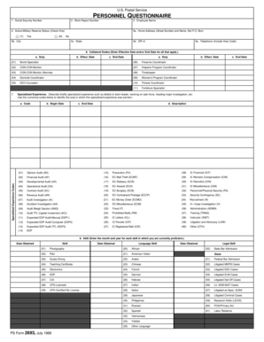 USPS Personnel Questionnaire