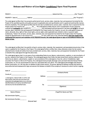 Release and Waiver of Lien Rights Conditional Upon Final Payment