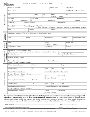 NYU Fertility Center Patient Information Form
