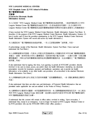 NYU Langone Medical Center Electronic Health Information System Consent Form