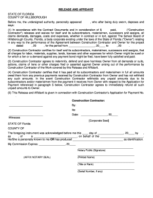 Florida Construction Contractor Release and Affidavit