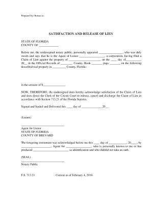 Florida Satisfaction and Release of Lien Form