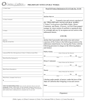 Preliminary Notice (Public Works) Form