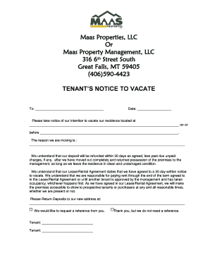 Tenant’s Notice to Vacate