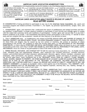 American Canoe Association Membership Form and Waiver