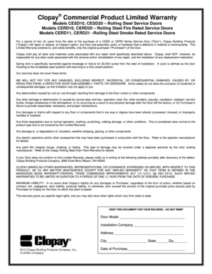 Clopay Commercial Product Limited Warranty