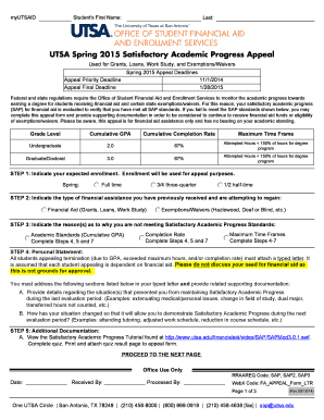 UTSA Spring 2015 Satisfactory Academic Progress Appeal