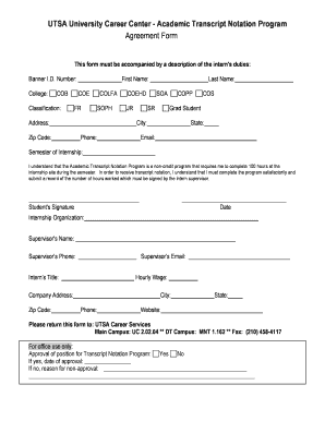 UTSA Academic Transcript Notation Program Agreement
