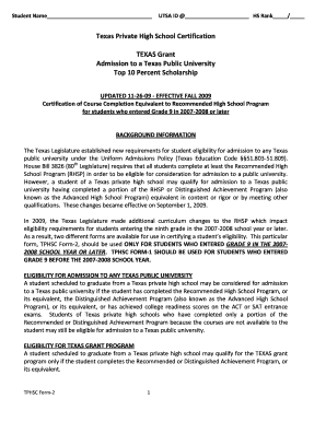 Texas Private High School Certification Form