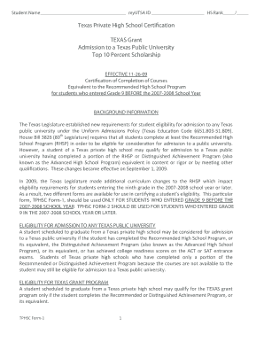 Texas Private High School Certification Form