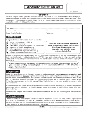 Dependency Petition Form 2015-2016